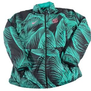Nike FC Barcelona Windbreaker Jacket Mens Large Teal Black Palm Print CK8570-396